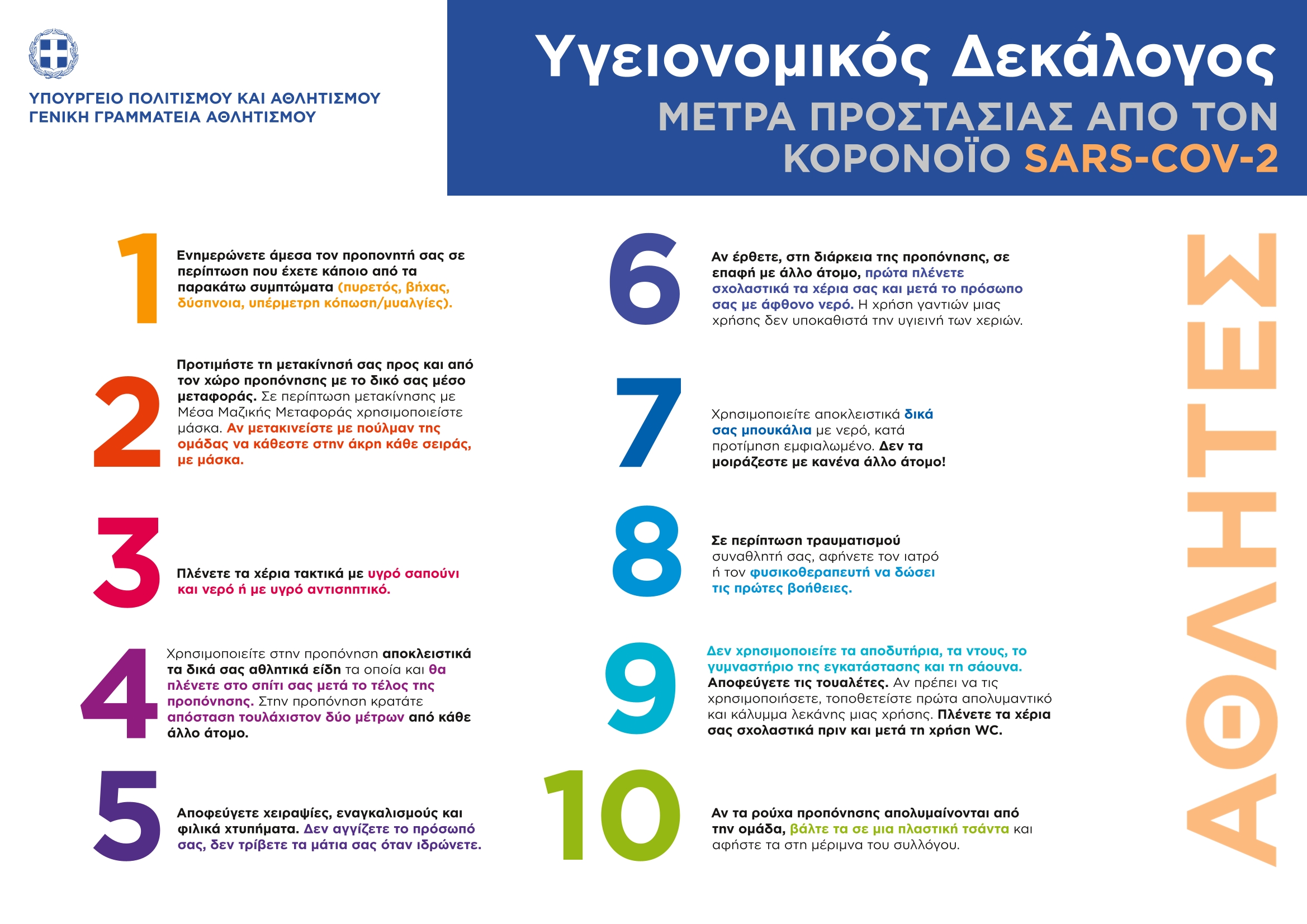 Δεκάλογος Υγείας Αθλητή